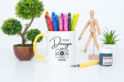 Mug Mockup 11 Oz Blank White Coffee Cup Yellow Handle Product Image 1