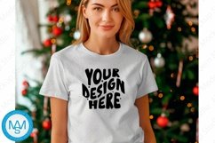 Bella Canvas 3001 Christmas, Woman white Tshirt Mockup Product Image 1