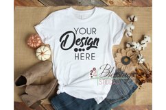 Fall Flat Lay T-shirt Mockup Bella Canvas 3001 White Ladies Product Image 1