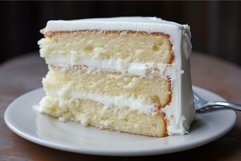Delectable vanilla layer cake slice on plate Product Image 1