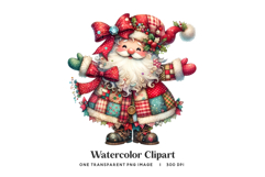Patchwork Santa Clipart PNG Quilted Fabric Christmas Illustr Product Image 1