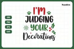 Christmas Cat Bandana Quotes SVG | Judging Your Decorations Product Image 3