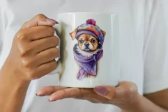 Cute winter baby dog in beret and scarf sublimation PNG Product Image 2