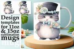 Vibrant Purr Cat Watercolor Mug Wrap - Whimsical Spring Product Image 1