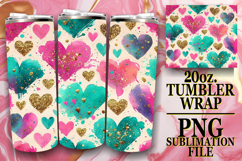 Heartfelt Sublimation 20oz tumbler wrap, Heart Product Image 1
