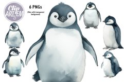Realistic Penguins Mommy Daddy Baby 6 Watercolor Images Set Product Image 2