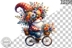 Floral Crown Gnome Rides A Bike Sublimation Clipart Design Product Image 1