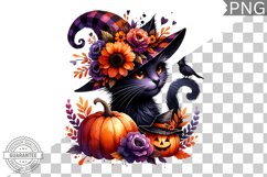 Halloween Cat Flowers Sublimation - Clipart PNG Design Product Image 1