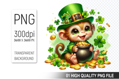 St. Patrick’s Monkey with Hat Clipart, Sublimation PNG Product Image 1