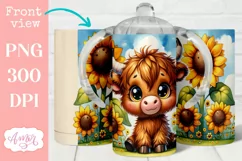 Cute highland cow sippy cup sublimation PNG, Kids tumbler Product Image 1