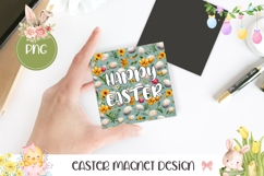 Happy Easter Magnet, Flowers Square Coaster Design Product Image 1