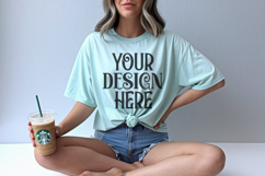 Chalky Mint Comfort Colors 1717 T-shirt Mockups, Real Model Product Image 1