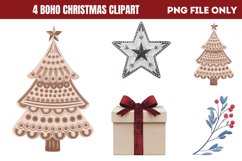 Cute Boho Christmas Watercolor Clipart PNG Product Image 1