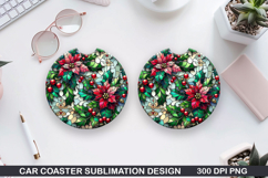 Flowers Car Coaster Sublimation|Christmas Coaster PNG Design Product Image 1