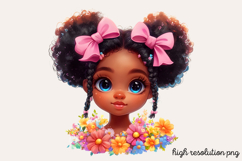Cute Black Girl with Flower Clipart PNG Product Image 1