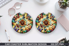 Flower Car coaster sublimation, Summer Coaster PNG Design Product Image 1