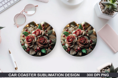 Roses Car Coaster Sublimation| Christmas Coaster PNG Design Product Image 1