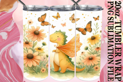 Heartfelt Sublimation 20oz tumbler wrap, Cute Dino Product Image 1
