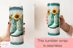 Spring floral tumbler wrap PNG, Cowboy boots tumbler PNG Product Image 3