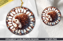 Hedgehog Stained Glass Ornament PNG, Sublimation PNG Design Product Image 1
