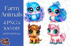 Farm Animals Kawaii Clipart PNG, Cute Barnyard Animal Product Image 1