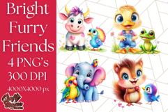Cute Animal Friends Clipart PNG, Bright Spring Animal Duos Product Image 1