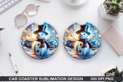 Snowman Car Coaster Sublimation|Christmas Coaster PNG Design Product Image 1
