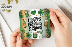 Clovers Cocktails and Chaos Funny Irish Square Coaster PNG S Product Image 1