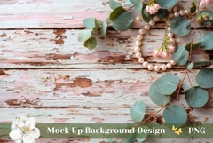 Wooden Table Background Mockup, Floral Background PNG Product Image 1