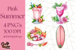 Pink Summer Clipart, Cute Beach Icons, Aesthetic PNG Product Image 1