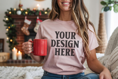 Bella Canvas 3001 Heather Peach Christmas Shirt Mockup, Tran Product Image 1