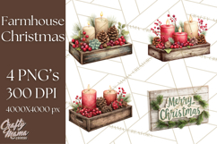 Cozy Farmhouse Christmas Clipart PNG, Wreaths & Candles Product Image 1