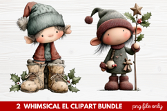 Whimsical Elf Clipart | Cute Christmas Elf PNG Illustration Product Image 1