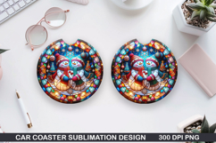 Snowman Car Coaster Sublimation|Christmas Coaster PNG Design Product Image 1
