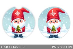 Christmas Gnome Car Coaster. Christmas Car Coaster Design Product Image 1