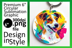 Playful Colorful Dog Round Design Keychain Sublimation Product Image 1