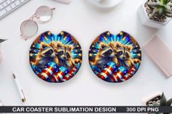 Raccoon Car Coaster Sublimation, 4th Of July Coaster PNG Product Image 1