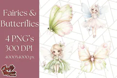 Pastel Fairies and Butterflies PNG, Spring Fantasy Clipart Product Image 1