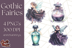 Gothic Fairy &amp; Potion Clipart, Dark Fantasy PNG Printable Product Image 1
