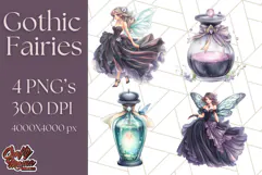 Gothic Fairy & Potion Clipart, Dark Fantasy PNG Printable Product Image 1