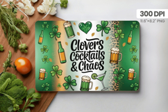 Clovers Cocktails and Chaos Funny Irish Cutting Board PNG Su Product Image 1
