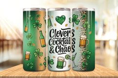 Clovers Cocktails and Chaos Funny Irish Tumbler Wrap PNG Sub Product Image 1