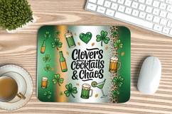 Clovers Cocktails and Chaos Funny Irish Mouse Pad PNG Sublim Product Image 1