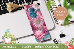 Pink Glitter Bookmark PNG, Cartoon Flowers Bookmark Design Product Image 1