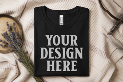 Black Folded Bella Canvas 3001 Flat Lay T-Shirt Mock Product Image 1