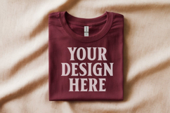 Gildan 64000 Maroon Folded Tshirt Mockup Product Image 1