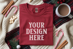 Gildan 5000 Red Folded Christmas Mockup, G5000 mockup Product Image 1