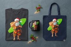 Surfing Santa PNG Tropical Christmas Santa Clipart Design Product Image 1