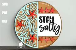 Stay Salty Round Sign SVG | Mermaid Tail Door Hanger SVG Product Image 1