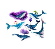 Watercolor Whale clipart. Whale sublimation. Ocean art png Product Image 2